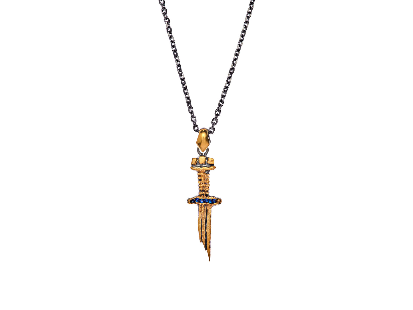 Sade Taşlı Altın Kaplama Gümüş Kılıç Kolye